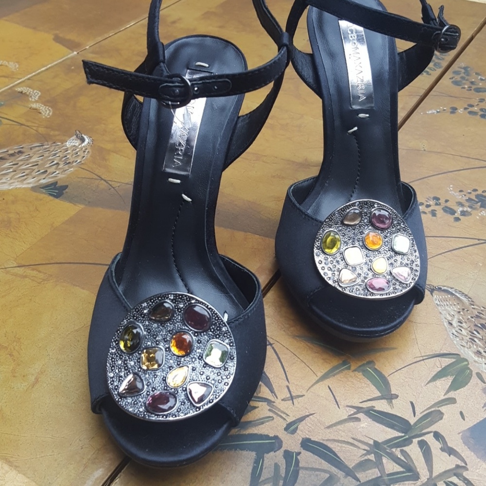 BCBG MaxAzria Embellished Black Sandals, Sz 5.5